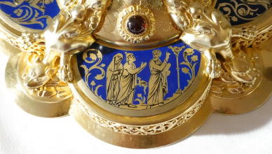 Ornate French antique solid silver gilt Gothic Chapel Set